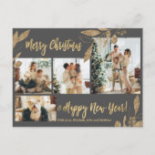 Elegant Gold Leafy 4 Foto Collage kerstpost Briefkaart (Voorkant)