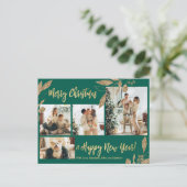 Elegant Gold Leafy 4 Photo Collage Kerstmis Briefkaart (Staand voorkant)
