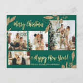Elegant Gold Leafy 4 Photo Collage Kerstmis Briefkaart (Voorkant)