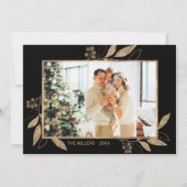 Elegant Gold Leaves 2 Photo Collage kerstkaart (Achterkant)