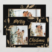 Elegant Gold Leaves 2 Photo Collage kerstkaart (Voorkant / Achterkant)