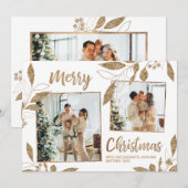 Elegant Gold Leaves 2 Photo Collage kerstkaart (Voorkant / Achterkant)