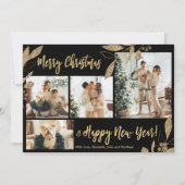 Elegant Gold Leaves 4 Photo Collage kerstkaart (Voorkant)