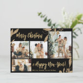 Elegant Gold Leaves 4 Photo Collage kerstkaart (Staand voorkant)