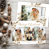 Elegant Gold Leaves 4 Photo Collage kerstkaart