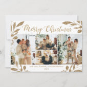 Elegant Gold Leaves 4 Photo Collage kerstkaart (Voorkant)