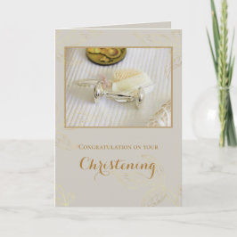 Elegant Gold Leaves Baptism/Christening Foto Kaart