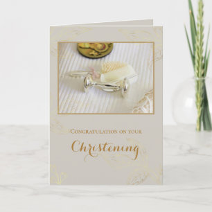 Elegant Gold Leaves Baptism/Christening Foto Kaart