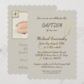 Elegant Gold Leaves Baptism/Christening Photo Flat Kaart (Voorkant / Achterkant)