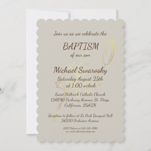 Elegant Gold Leaves Baptism/Christening Photo Flat Kaart (Voorkant)