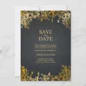 Elegant Gold Leaves, Black Save the Date Wedding Kaart (Voorkant)