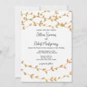 Elegant Gold Leaves Black White Wedding Kaart (Voorkant)