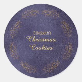 Elegant Gold Leaves Blue Christmas Cookies Ronde Sticker