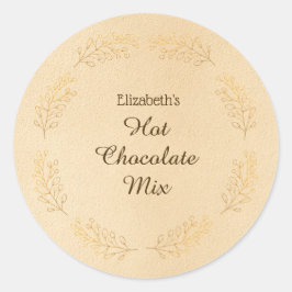 Elegant Gold Leaves Brown Christmas Hot Cocoa Mix  Ronde Sticker