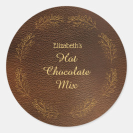 Elegant Gold Leaves Brown Christmas Hot Cocoa Mix  Ronde Sticker