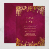 Elegant Gold Leaves Burgundy Save the Date Wedding Kaart (Voorkant / Achterkant)