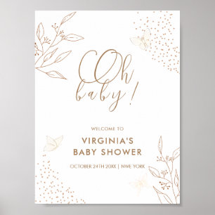 Elegant Gold Leaves Butterfly Baby shower Welkom Poster