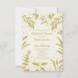 Elegant Gold Leaves Glitter Wedding Rehearings Kaart