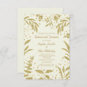 Elegant Gold Leaves Glitter Wedding Rehearings Kaart (Voorkant / Achterkant)