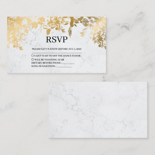 Elegant Gold Leaves Marble Wedding Rsvp Kaart (Voorkant / Achterkant)