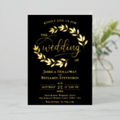 Elegant Gold Leaves op Black Classy Wedding Folie Uitnodiging (Staand Voorkant)
