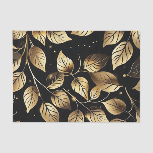 Elegant Gold Leaves op Black Tissuepapier (Voorkant)