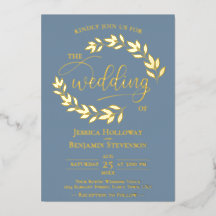 Elegant Gold Leaves op Dusty Blue Classy Wedding