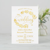 Elegant Gold Leaves op White Classy Wedding Folie Uitnodiging (Staand Voorkant)