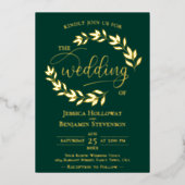 Elegant Gold Leaves over Emerald Green Chic Weddin Folie Uitnodiging (Voorkant)