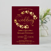 Elegant Gold Leaves over het Burgundy Classy Weddi Folie Uitnodiging (Staand Voorkant)