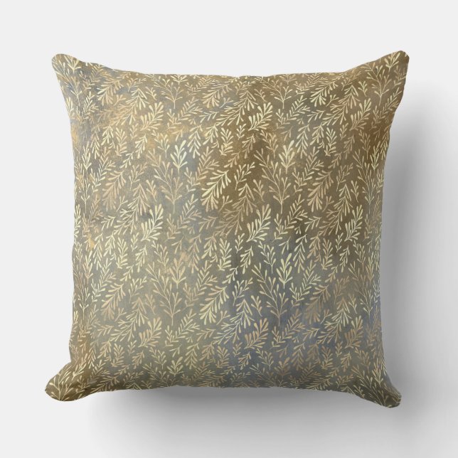 Elegant Gold Leaves Pattern Beige Blue Kussen (Voorkant)