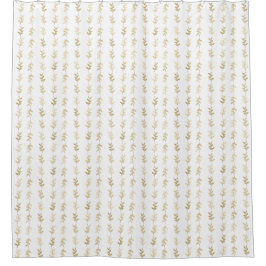 Elegant Gold Leaves Pattern on White Douchegordijn