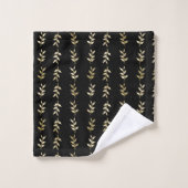 Elegant Gold Leaves Pattern op Black Bad Handdoek (Wasdoekje)