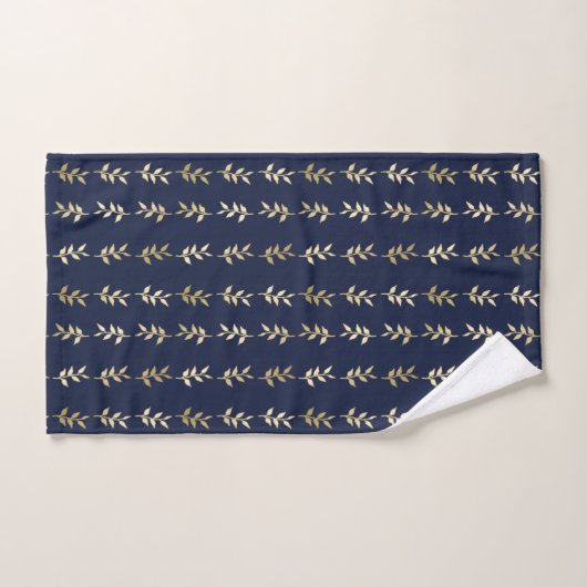 Elegant Gold Leaves Pattern op Midnight Blue Bad Handdoek (Handdoek)