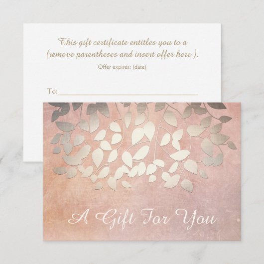 Elegant Gold Leaves Salon and Spa Cadeaubon (Voorkant / Achterkant)