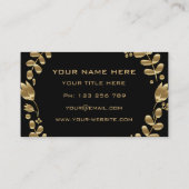 Elegant Gold Leaves Tulips Black Business Card Visitekaartje (Achterkant)