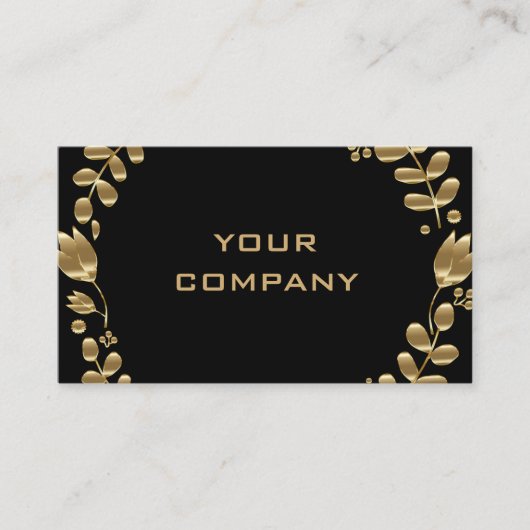 Elegant Gold Leaves Tulips Black Business Card Visitekaartje (Voorkant)