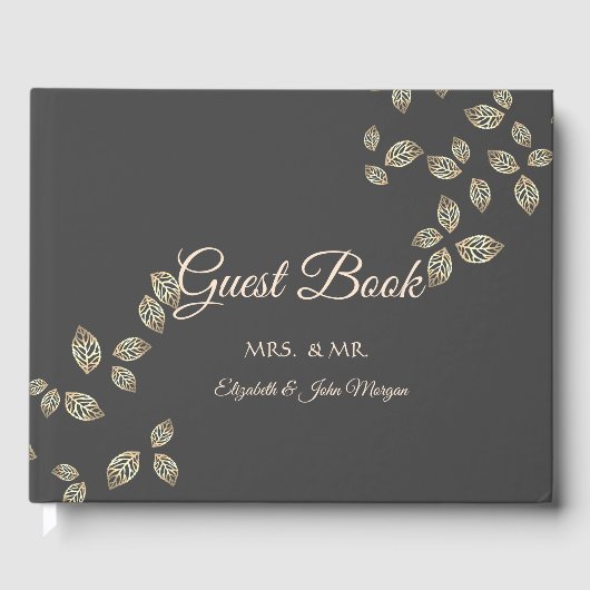 Elegant Gold Leaves Wedding Gastenboek (Voorkant)