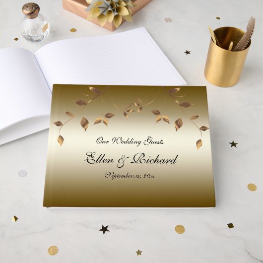 Elegant Gold Leaves Wedding Gastenboek (Voorkant open)