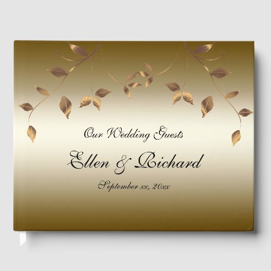 Elegant Gold Leaves Wedding Gastenboek (Voorkant)