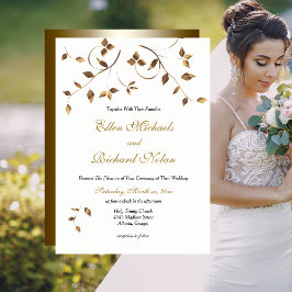 Elegant Gold Leaves Wedding Kaart