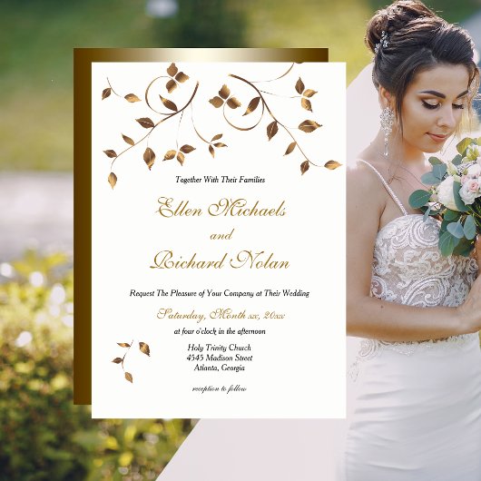 Elegant Gold Leaves Wedding Kaart