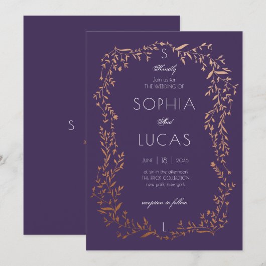 Elegant Gold Leaves Wedding Uitnodiging (Voorkant / Achterkant)