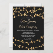 Elegant Gold Leaves with Black Wedding Invitation Kaart (Voorkant)