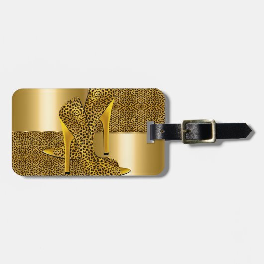 Elegant Gold Leopard High Hielschoen Dier Bagagelabel (Voorkant horizontaal)