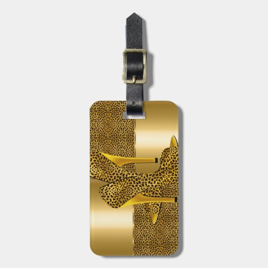 Elegant Gold Leopard High Hielschoen Dier Bagagelabel (Voorkant verticaal)