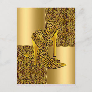 Elegant Gold Leopard High Hielschoen Dier Briefkaart