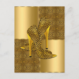Elegant Gold Leopard High Hielschoen Dier Briefkaart