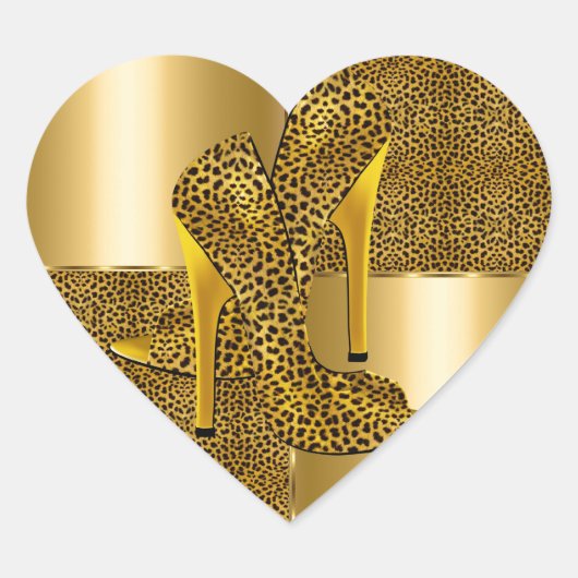 Elegant Gold Leopard High Hielschoen Dier Hart Sticker (Voorkant)