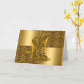 Elegant Gold Leopard High Hielschoen Dier Kaart (Gele Bloem)